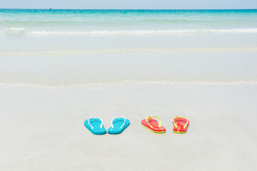 Beach, slippers on tropical beach
