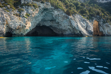 Seascape, cliffs and beaches on the island of Paxi, Greece