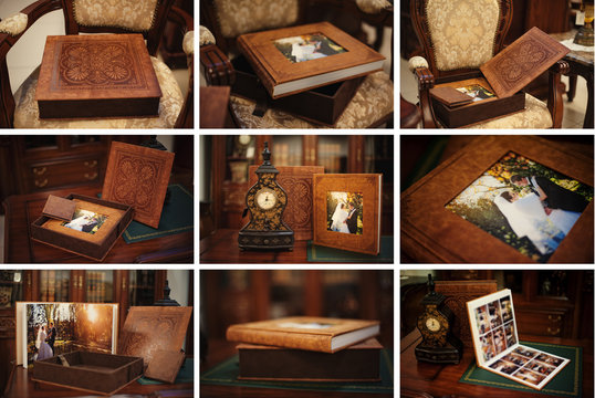 Brown natural leather classic wedding photobook and album