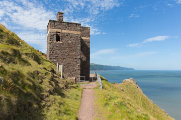 Fototapeta premium South west coast path near Porlock Somerset England UK coastguard tower 