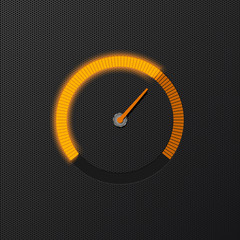Orange speedometer on carbon background