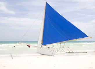 Traditional Sailboats on Boracay beach in Philippines
