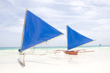 Traditional Sailboats on Boracay beach in Philippines