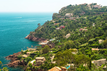 Fototapeta na wymiar Mediterranean landscape, view of village and coastline, french r