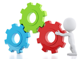 3d White business people and gear mechanism