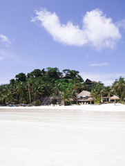 palm tree, white sand and turquoise sea water, Philippines, Boracay