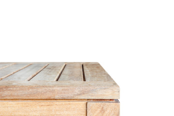 Empty top of wooden table isolated on white background