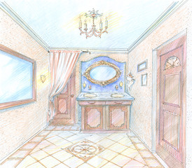 Hand drawn sketch of a washroom