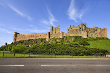 Fototapeta na wymiar Bamburgh castle, Northumberland taken from the North looking South - panorama