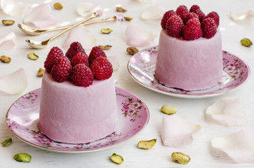 Indian kulfi raspberry ice cream with raspberry and pistachios  
