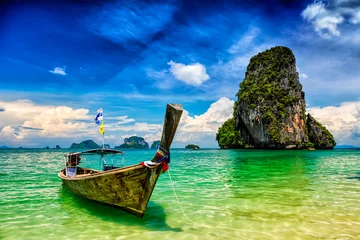 Acrylic prints Railay Beach, Krabi, Thailand Long tail boat on beach, Thailand