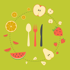 Fruits background in flat style. Template for menu. Vector illustration.