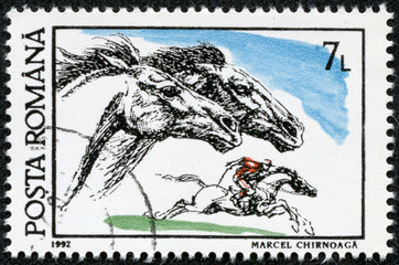 stamp printed in Romania, shows horse races