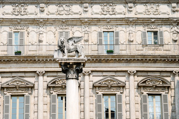 Fototapeta na wymiar Lion of San Marco, Piazza delle Erbe - Verona Italy
