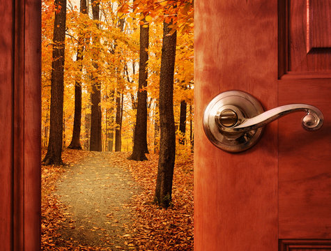Fototapeta Open Door into Fall Season Dream