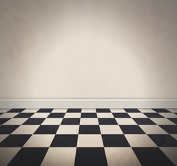 Blank White Checkered Floor and Old Wall Background