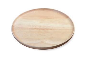 empty wooden plate isolated on white background