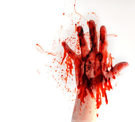 Blood Hand on White Isolated Background