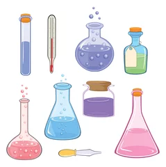 Selbstklebende Fototapeten Set of laboratory flasks cartoon © liusa