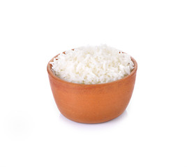 Rice in a bowl on a white background