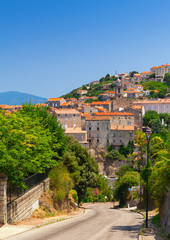 Fototapeta na wymiar Sartene, Corsica island, France. Vertical cityscape