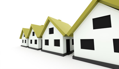 A small houses with green roof on a white background