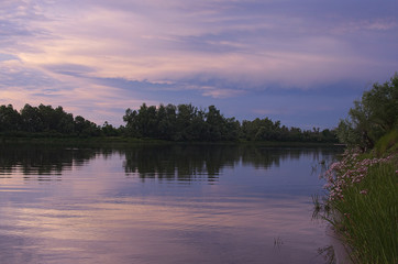 Summer evening. Sunset on the river.  (river Desna. Ukraine)
