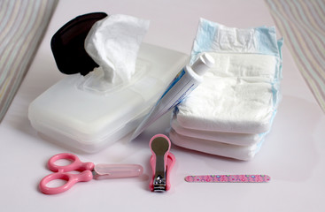 Items for diaper change and hygiene