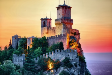 Beautiful View On Italian Castle At Sunset