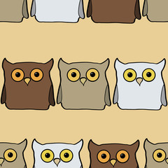 Seamless pattern with colorful owls