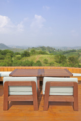 Wooden park bench in the garden