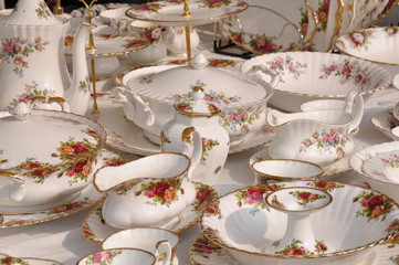 Porcelain on flea market in Arezzo, Italy