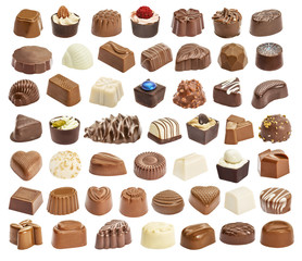 Set of chocolate candie, chocolate collection isolated on white