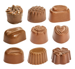 Set of chocolate candie, chocolate collection isolated on white