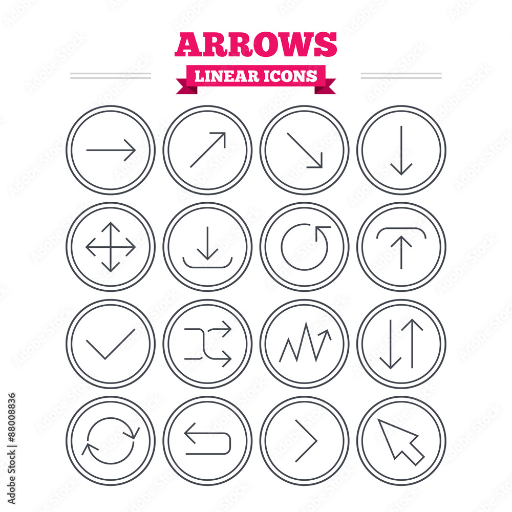 Poster arrows linear icons set. thin outline signs. vector