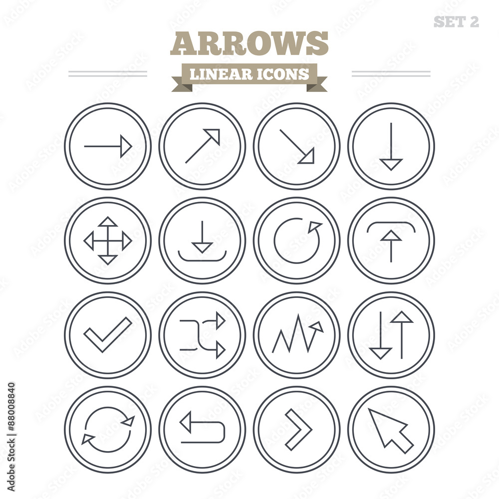Poster arrows linear icons set. thin outline signs. vector
