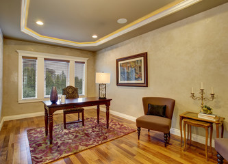 Excellent living room with decorative rug.