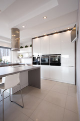 Kitchen with lots of lamps