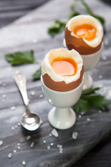 Boiled eggs on marble background