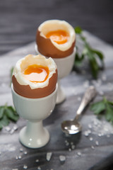 Boiled eggs on marble background