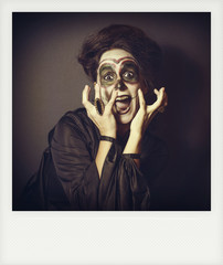 Instant photo of woman in disguise for Halloween