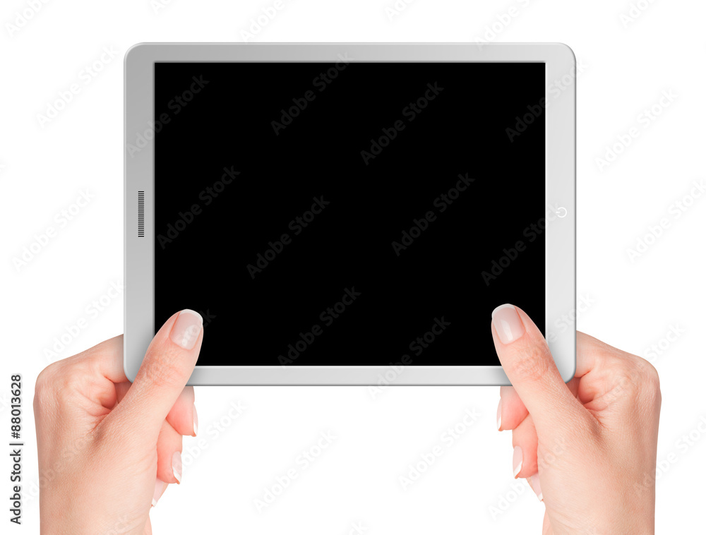 Poster modern computer tablet with blank background