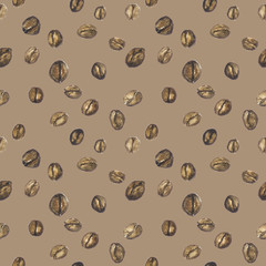 Seamless pattern with watercolor coffee beans
