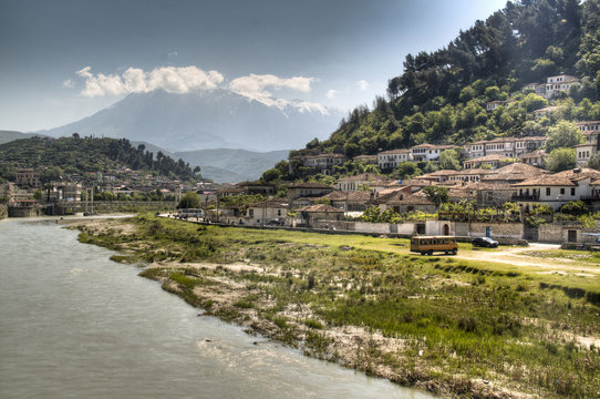 View over the town of Berat with river, Albania
