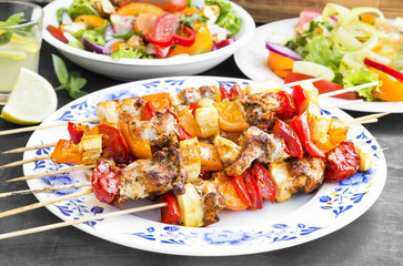 Skewers Meal with Grilled Chicken, Tomatoes and Peppers