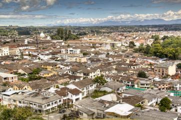 Fototapeta na wymiar View over the town of Popayan in Colombia 