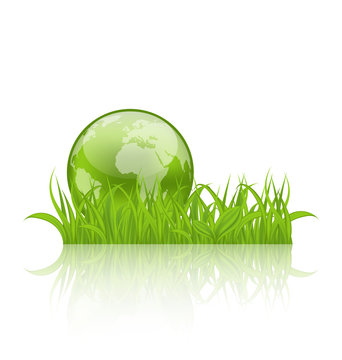 Green concept ecology background with grass and earth