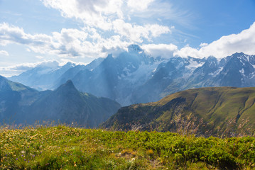 Fototapeta na wymiar Monte Bianco or Mont Blanc in backlight, italian side