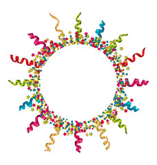 Round frame made of multicolored paper serpentine and confetti,
