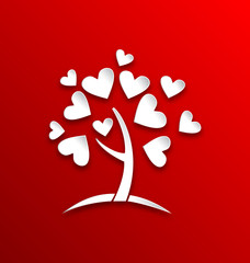 Concept of tree with heart leaves, paper cut style